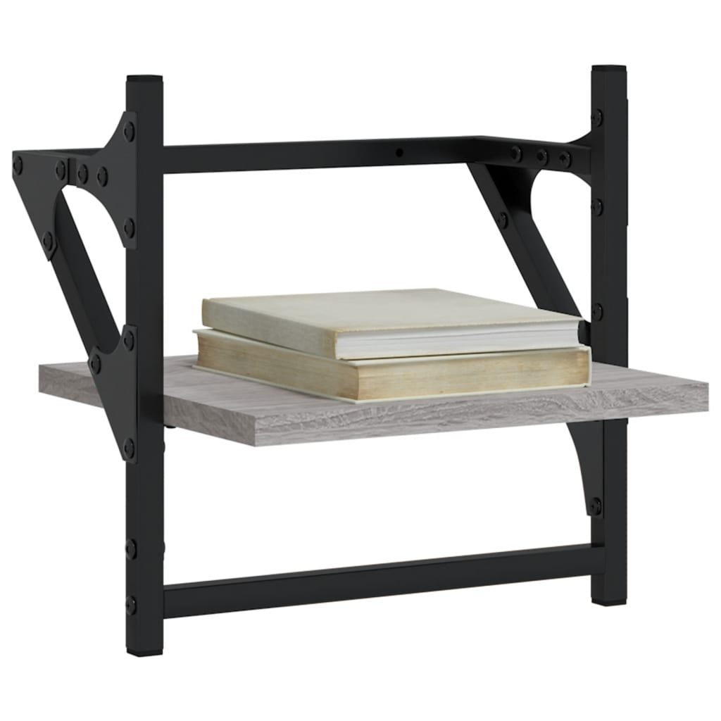 vidaXL Rafturi de perete cu bare, 2 buc., gri sonoma, 30x25x30 cm vidaXL Rafturi de perete cu bare, 2 buc., gri sonoma, 30x25x30 cm