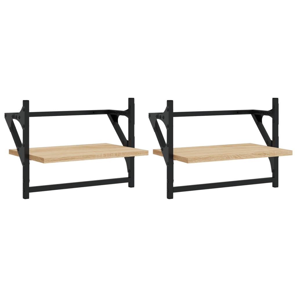 vidaXL Rafturi de perete cu bare, 2 buc, stejar sonoma, 40x25x30 cm vidaXL Rafturi de perete cu bare, 2 buc, stejar sonoma, 40x25x30 cm
