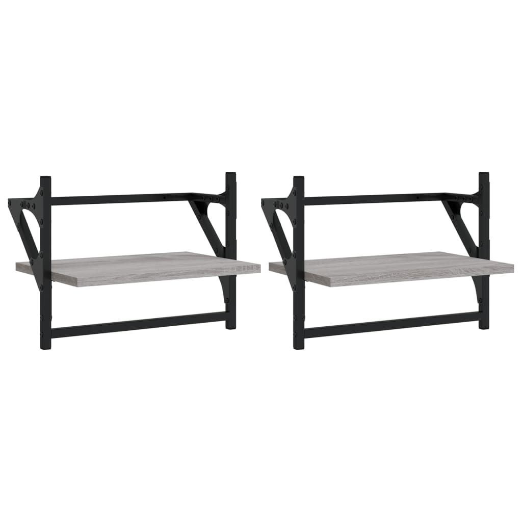 vidaXL Rafturi de perete cu bare, 2 buc., gri sonoma, 40x25x30 cm vidaXL Rafturi de perete cu bare, 2 buc., gri sonoma, 40x25x30 cm