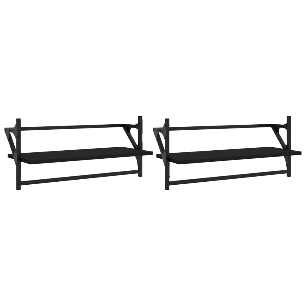 vidaXL Rafturi de perete cu bare, 2 buc, negru, 65x25x30 cm vidaXL Rafturi de perete cu bare, 2 buc, negru, 65x25x30 cm