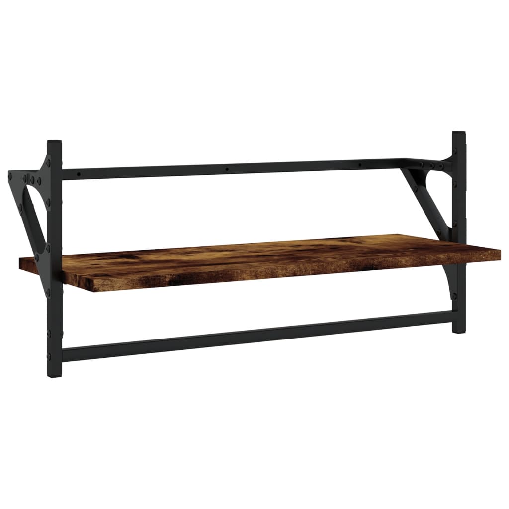 vidaXL Rafturi de perete cu bare 2 buc, stejar fumuriu, 65x25x30 cm vidaXL Rafturi de perete cu bare 2 buc, stejar fumuriu, 65x25x30 cm