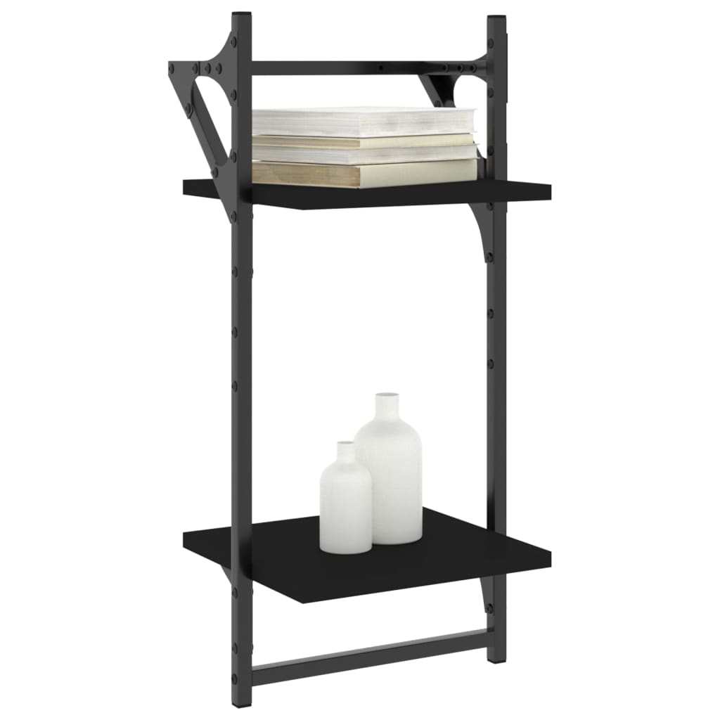 vidaXL Rafturi perete cu 2 niveluri/bare 2 buc negru 30x25x65 cm vidaXL Rafturi perete cu 2 niveluri/bare 2 buc negru 30x25x65 cm