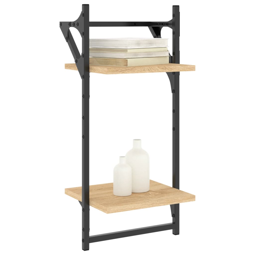 vidaXL Rafturi perete cu 2 niveluri/bare 2 buc stejar sonoma30x25x65cm vidaXL Rafturi perete cu 2 niveluri/bare 2 buc stejar sonoma30x25x65cm