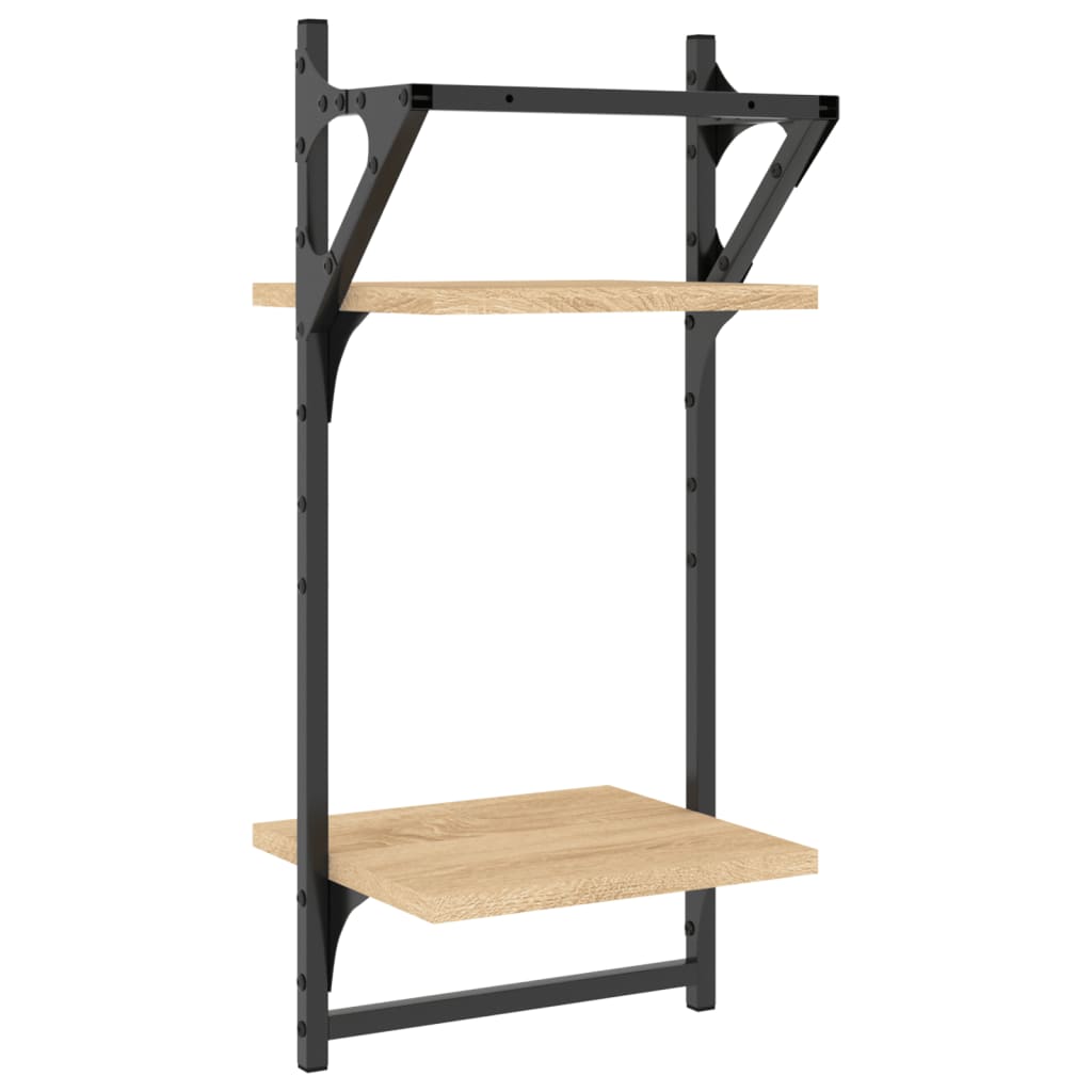 vidaXL Rafturi perete cu 2 niveluri/bare 2 buc stejar sonoma30x25x65cm vidaXL Rafturi perete cu 2 niveluri/bare 2 buc stejar sonoma30x25x65cm