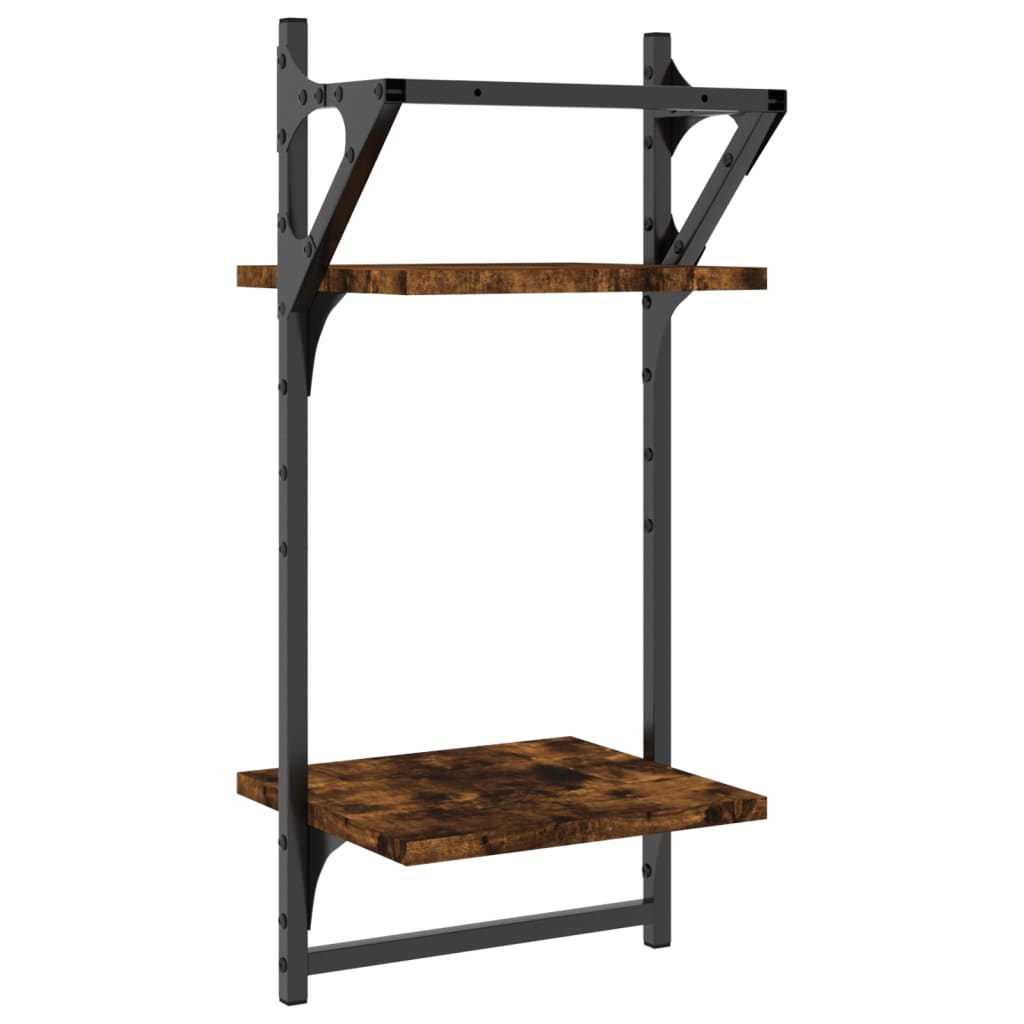 vidaXL Rafturi perete 2 niveluri/bare 2 buc stejar fumuriu 30x25x65cm vidaXL Rafturi perete 2 niveluri/bare 2 buc stejar fumuriu 30x25x65cm