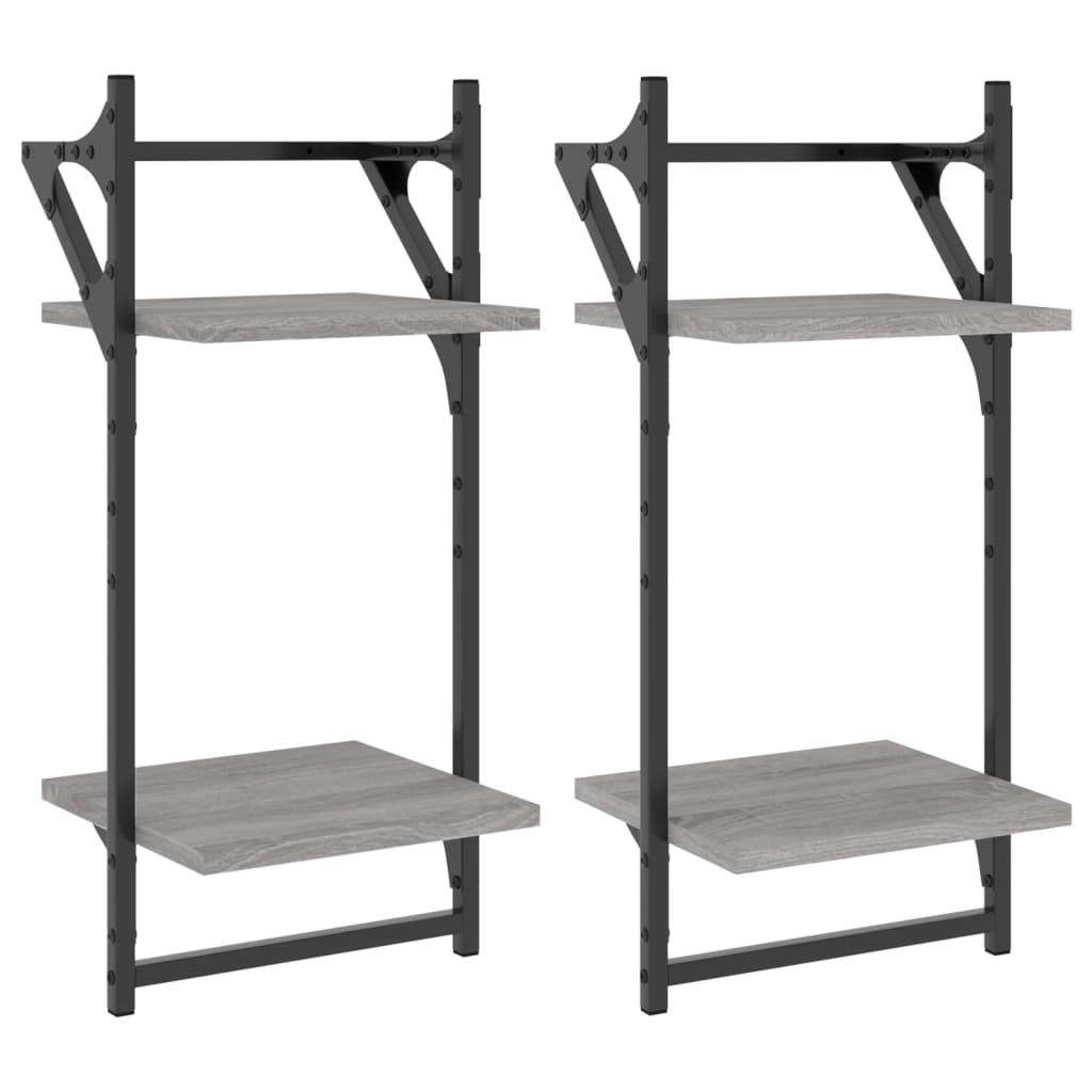 vidaXL Rafturi perete 2 niveluri cu bare 2 buc. gri sonoma 30x25x65 cm