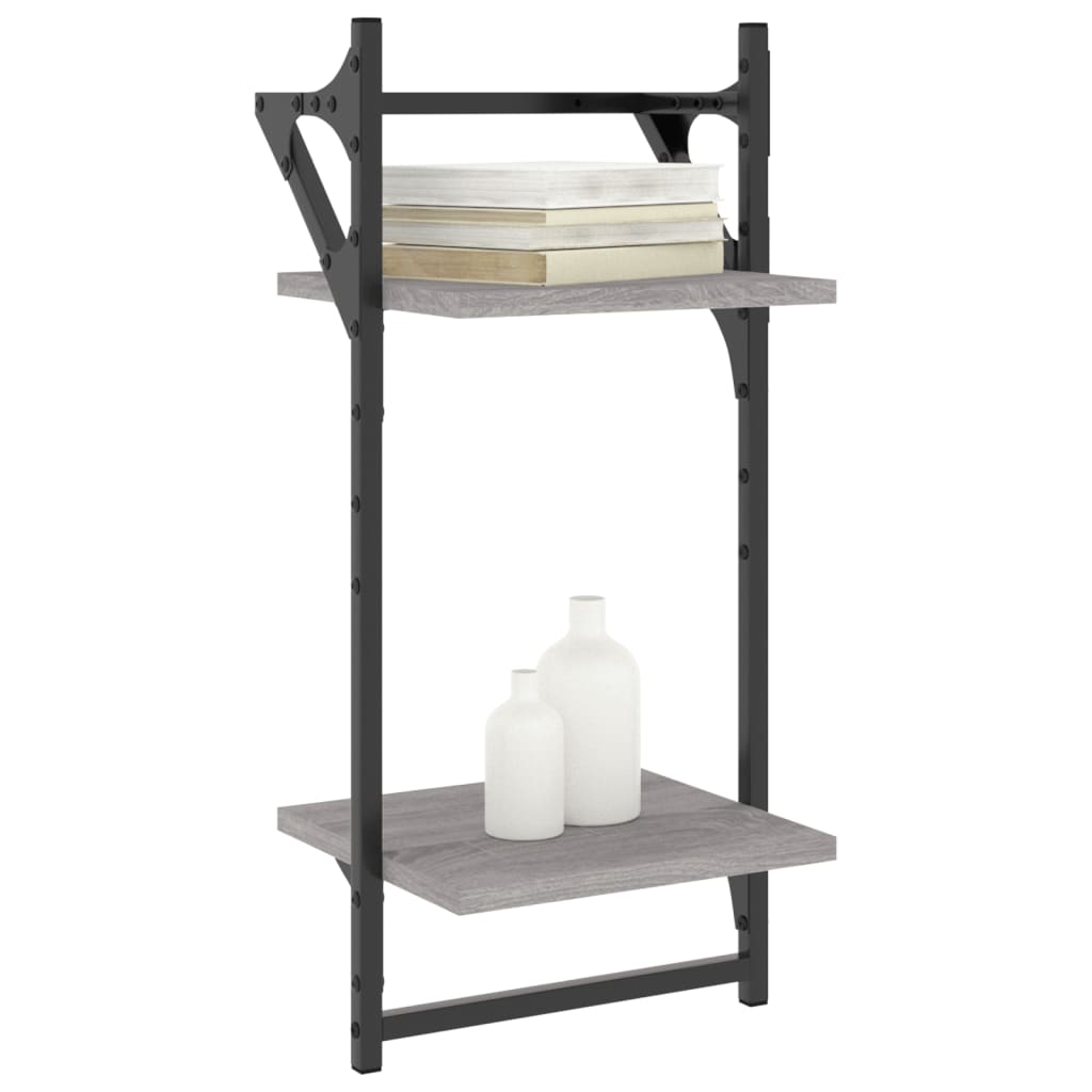 vidaXL Rafturi perete 2 niveluri cu bare 2 buc. gri sonoma 30x25x65 cm