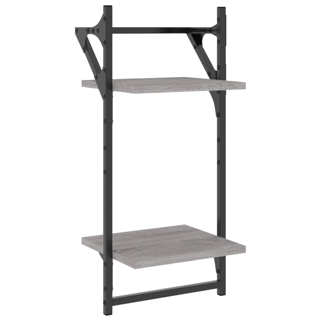vidaXL Rafturi perete 2 niveluri cu bare 2 buc. gri sonoma 30x25x65 cm