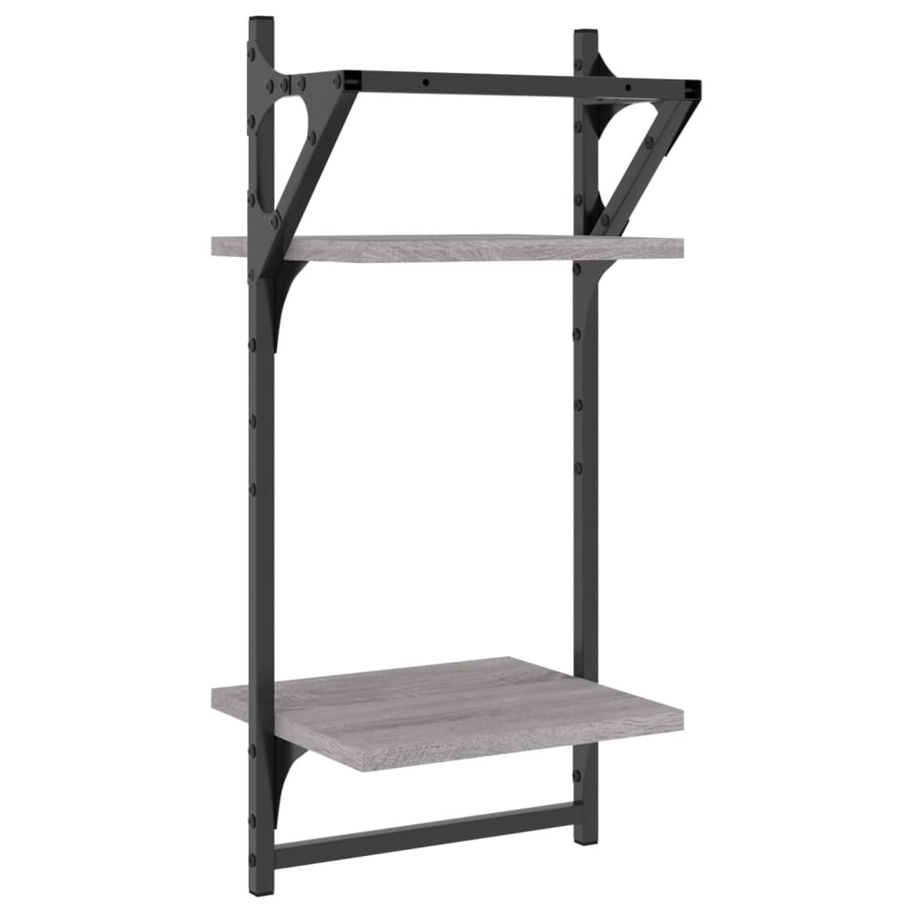 vidaXL Rafturi perete 2 niveluri cu bare 2 buc. gri sonoma 30x25x65 cm