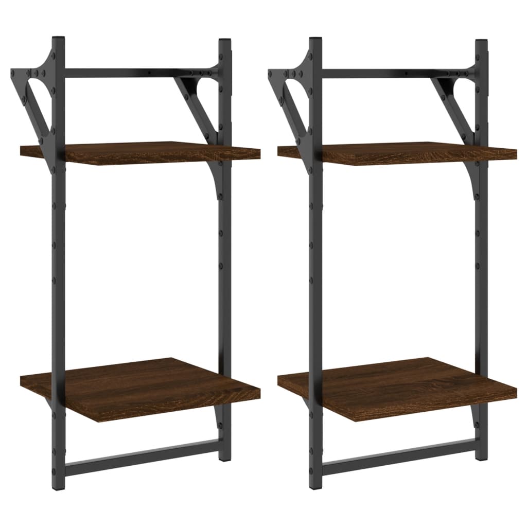vidaXL Rafturi perete cu 2 niveluri/bare 2 buc stejar maro 30x25x65 cm vidaXL Rafturi perete cu 2 niveluri/bare 2 buc stejar maro 30x25x65 cm