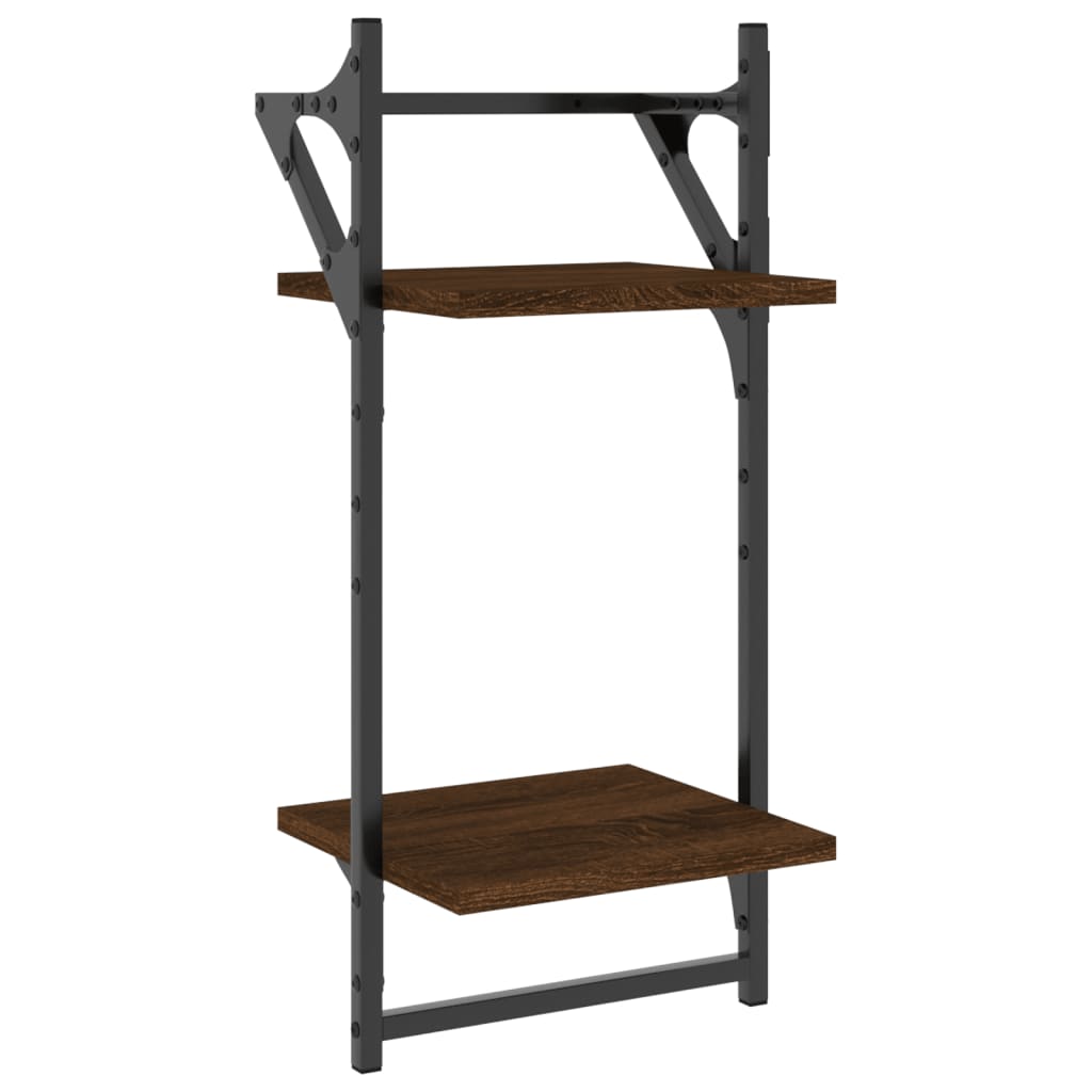 vidaXL Rafturi perete cu 2 niveluri/bare 2 buc stejar maro 30x25x65 cm vidaXL Rafturi perete cu 2 niveluri/bare 2 buc stejar maro 30x25x65 cm