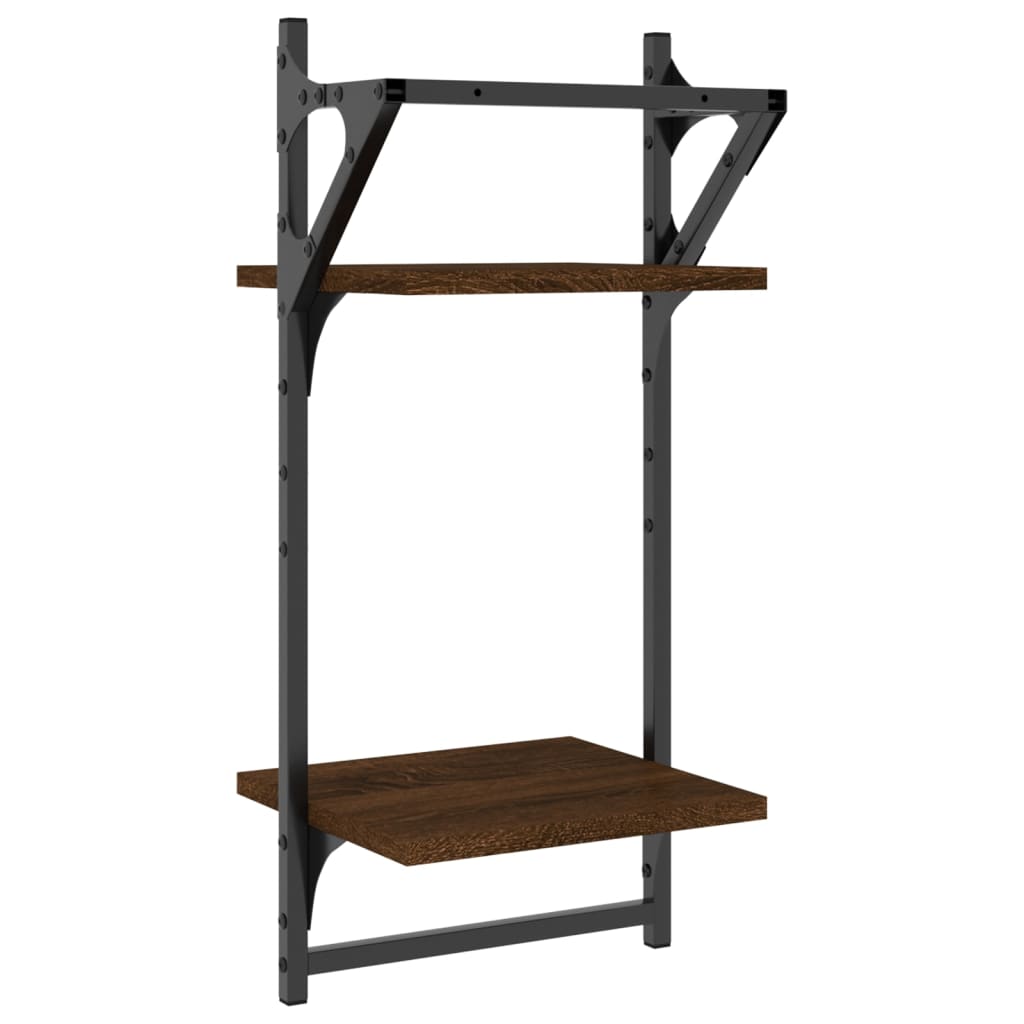 vidaXL Rafturi perete cu 2 niveluri/bare 2 buc stejar maro 30x25x65 cm vidaXL Rafturi perete cu 2 niveluri/bare 2 buc stejar maro 30x25x65 cm