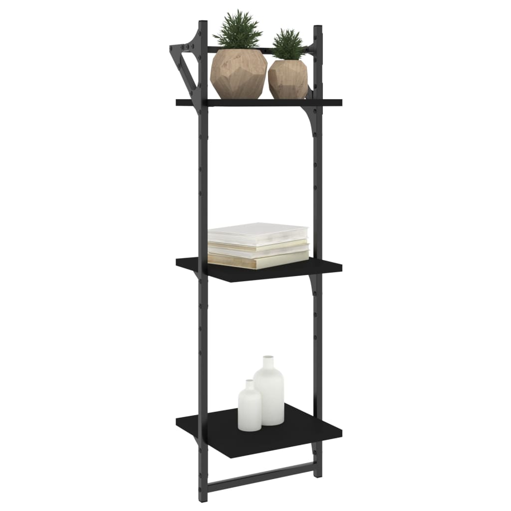 vidaXL Rafturi perete 3 niveluri/bare 2 buc negru 30x25x100cm vidaXL Rafturi perete 3 niveluri/bare 2 buc negru 30x25x100cm