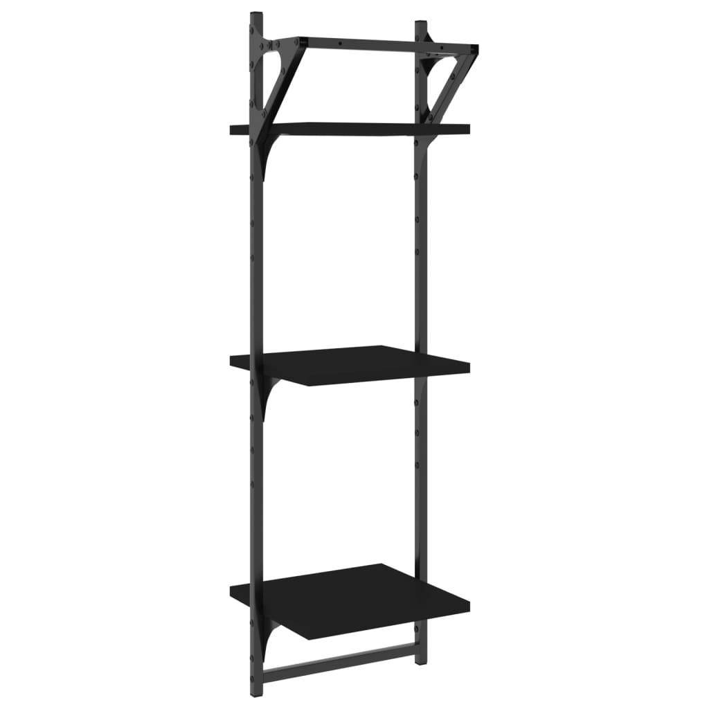 vidaXL Rafturi perete 3 niveluri/bare 2 buc negru 30x25x100cm vidaXL Rafturi perete 3 niveluri/bare 2 buc negru 30x25x100cm
