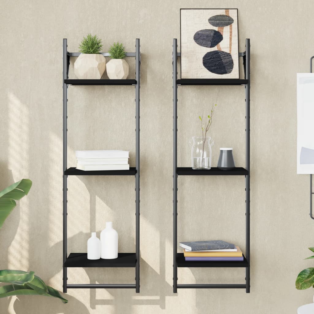 vidaXL Rafturi perete 3 niveluri/bare 2 buc negru 30x25x100cm vidaXL Rafturi perete 3 niveluri/bare 2 buc negru 30x25x100cm