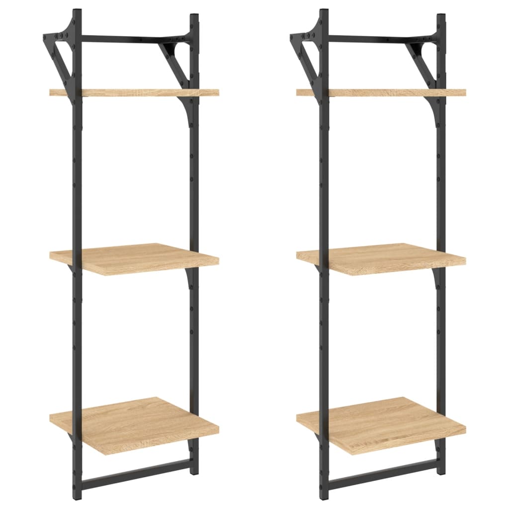vidaXL Rafturi perete 3 niveluri/bare 2 buc stejar sonoma 30x25x100cm vidaXL Rafturi perete 3 niveluri/bare 2 buc stejar sonoma 30x25x100cm