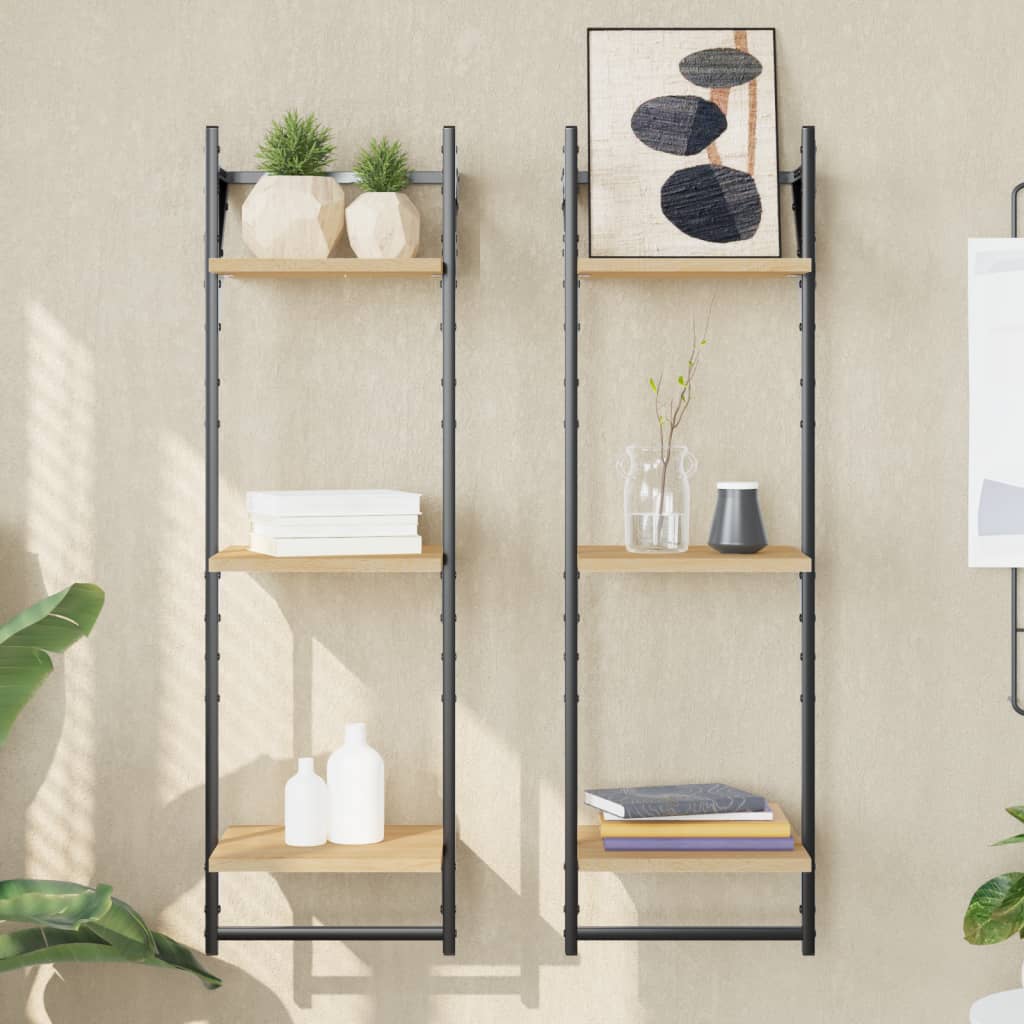 vidaXL Rafturi perete 3 niveluri/bare 2 buc stejar sonoma 30x25x100cm vidaXL Rafturi perete 3 niveluri/bare 2 buc stejar sonoma 30x25x100cm