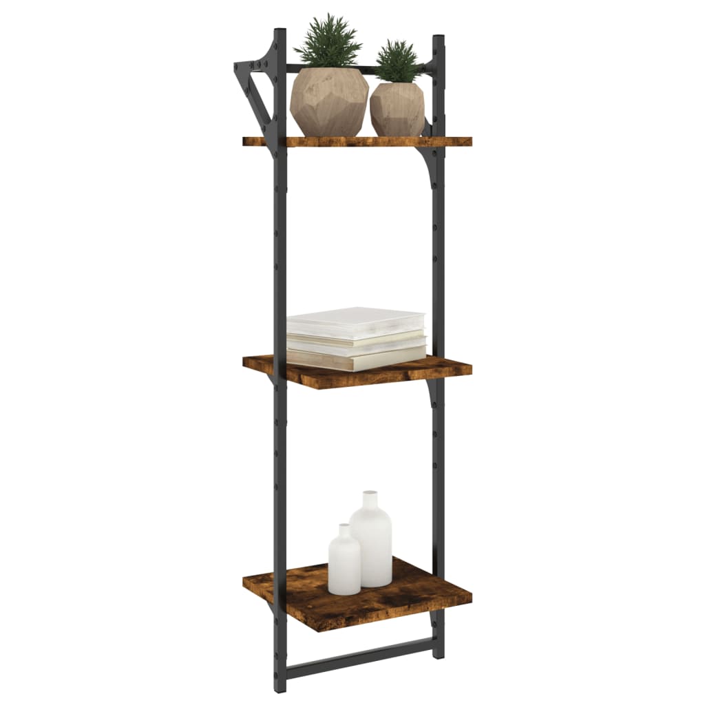 vidaXL Rafturi perete 3 niveluri/bare 2 buc stejar fumuriu 30x25x100cm vidaXL Rafturi perete 3 niveluri/bare 2 buc stejar fumuriu 30x25x100cm