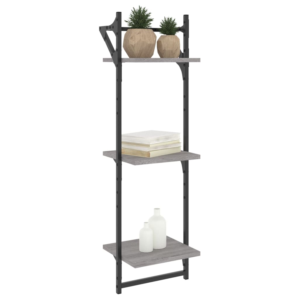 vidaXL Rafturi perete 3 niveluri cu bare 2 buc. gri sonoma 30x25x100cm vidaXL Rafturi perete 3 niveluri cu bare 2 buc. gri sonoma 30x25x100cm