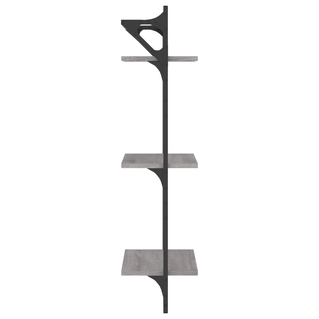 vidaXL Rafturi perete 3 niveluri cu bare 2 buc. gri sonoma 30x25x100cm vidaXL Rafturi perete 3 niveluri cu bare 2 buc. gri sonoma 30x25x100cm