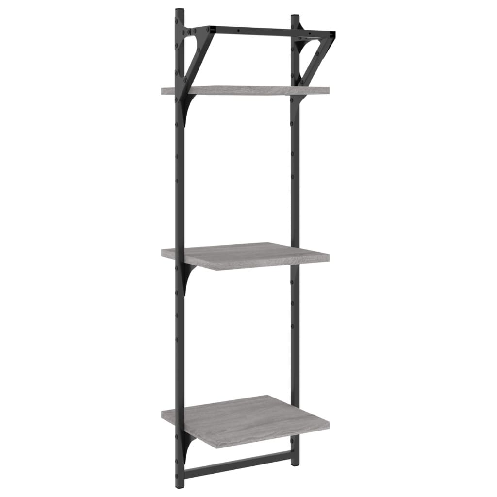 vidaXL Rafturi perete 3 niveluri cu bare 2 buc. gri sonoma 30x25x100cm vidaXL Rafturi perete 3 niveluri cu bare 2 buc. gri sonoma 30x25x100cm