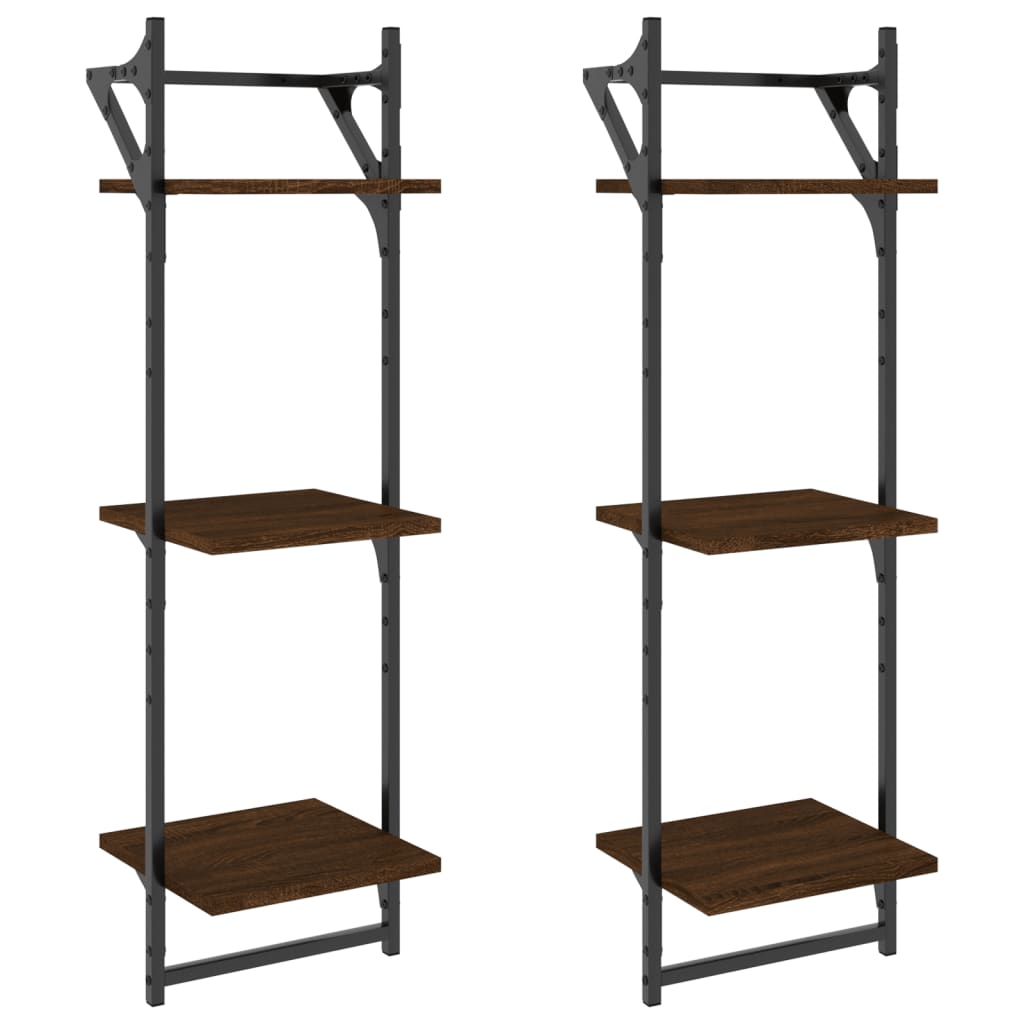 vidaXL Rafturi perete cu 3 niveluri/bare 2 buc stejar maro 30x25x100cm vidaXL Rafturi perete cu 3 niveluri/bare 2 buc stejar maro 30x25x100cm