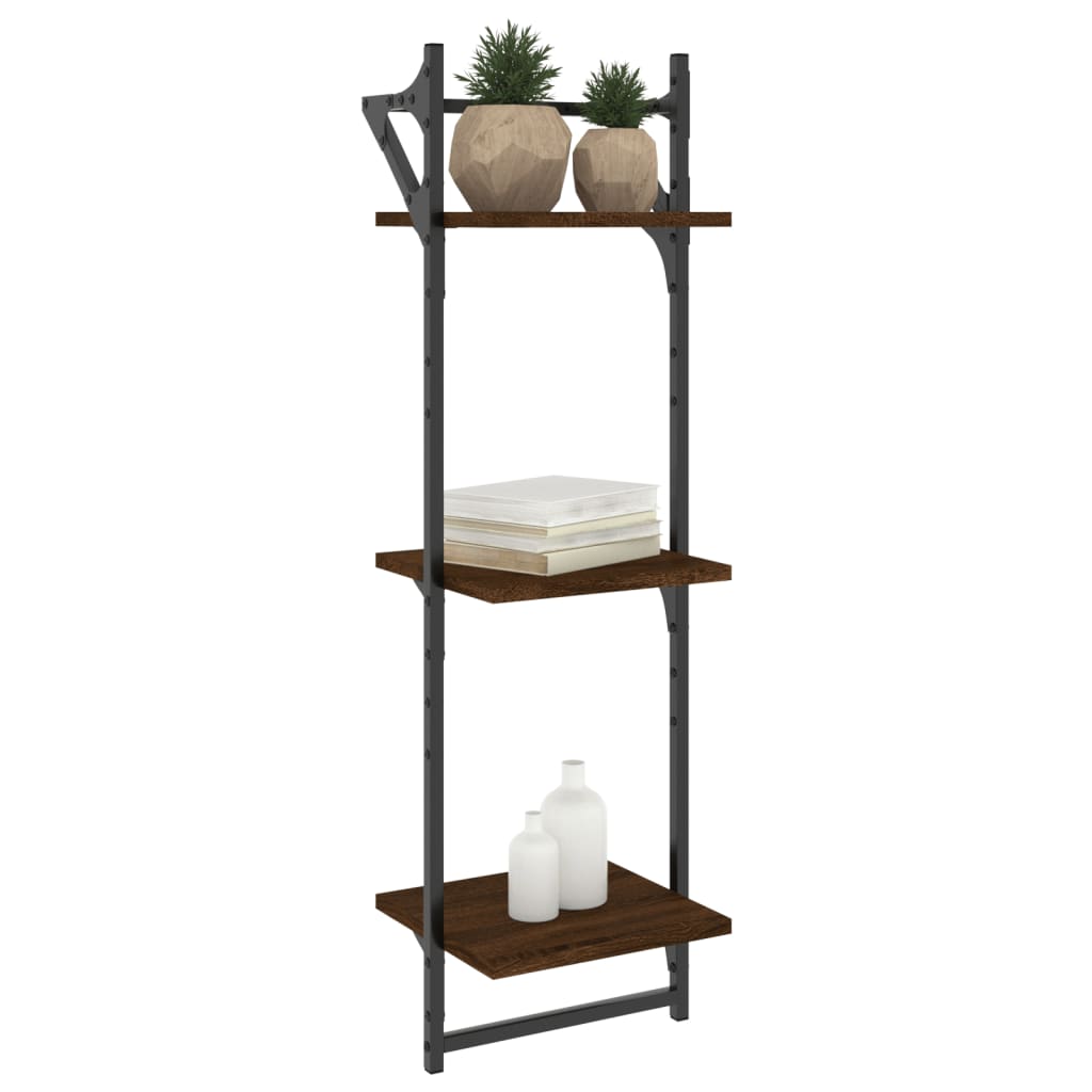 vidaXL Rafturi perete cu 3 niveluri/bare 2 buc stejar maro 30x25x100cm vidaXL Rafturi perete cu 3 niveluri/bare 2 buc stejar maro 30x25x100cm
