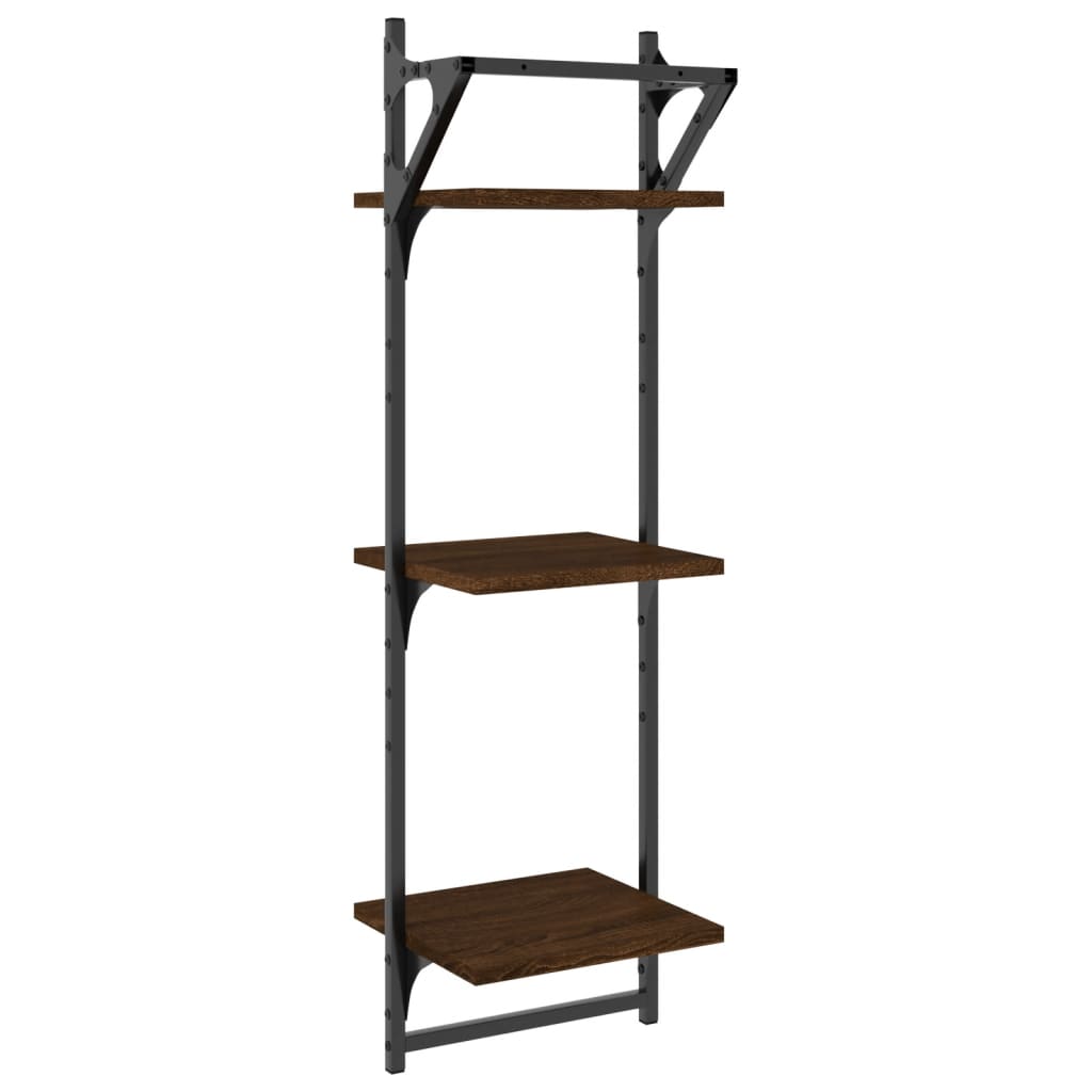 vidaXL Rafturi perete cu 3 niveluri/bare 2 buc stejar maro 30x25x100cm vidaXL Rafturi perete cu 3 niveluri/bare 2 buc stejar maro 30x25x100cm