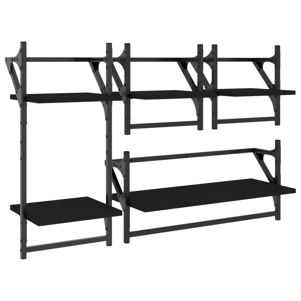 vidaXL Set rafturi perete cu bare, 4 buc. negru lemn prelucrat vidaXL Set rafturi perete cu bare, 4 buc. negru lemn prelucrat