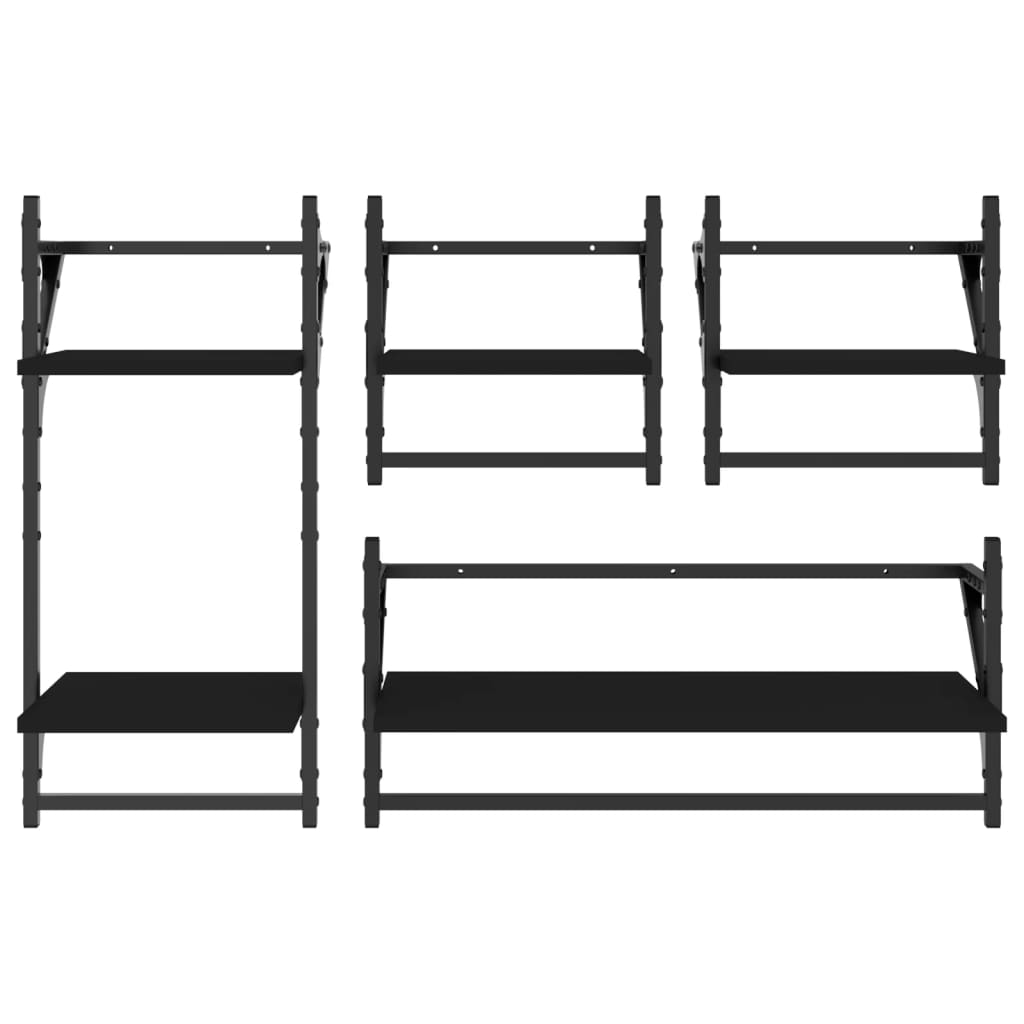 vidaXL Set rafturi perete cu bare, 4 buc. negru lemn prelucrat vidaXL Set rafturi perete cu bare, 4 buc. negru lemn prelucrat