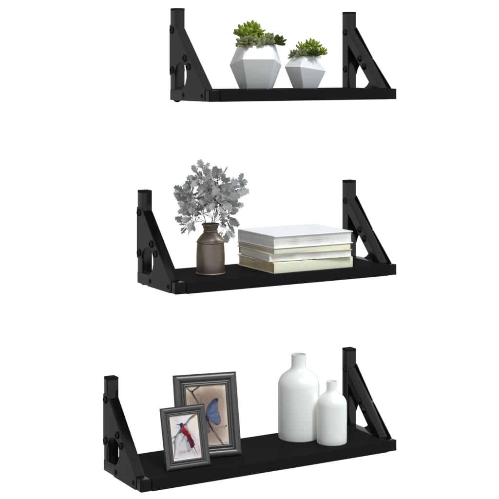 vidaXL Set rafturi de perete, 3 buc., negru, lemn prelucrat vidaXL Set rafturi de perete, 3 buc., negru, lemn prelucrat