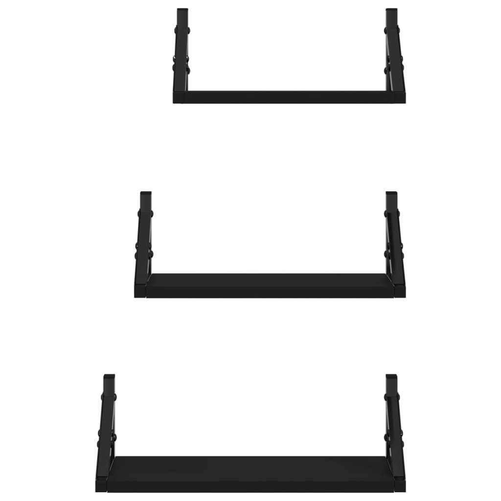 vidaXL Set rafturi de perete, 3 buc., negru, lemn prelucrat vidaXL Set rafturi de perete, 3 buc., negru, lemn prelucrat