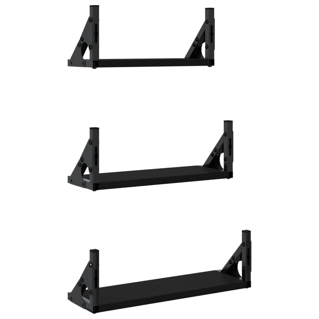 vidaXL Set rafturi de perete, 3 buc., negru, lemn prelucrat vidaXL Set rafturi de perete, 3 buc., negru, lemn prelucrat