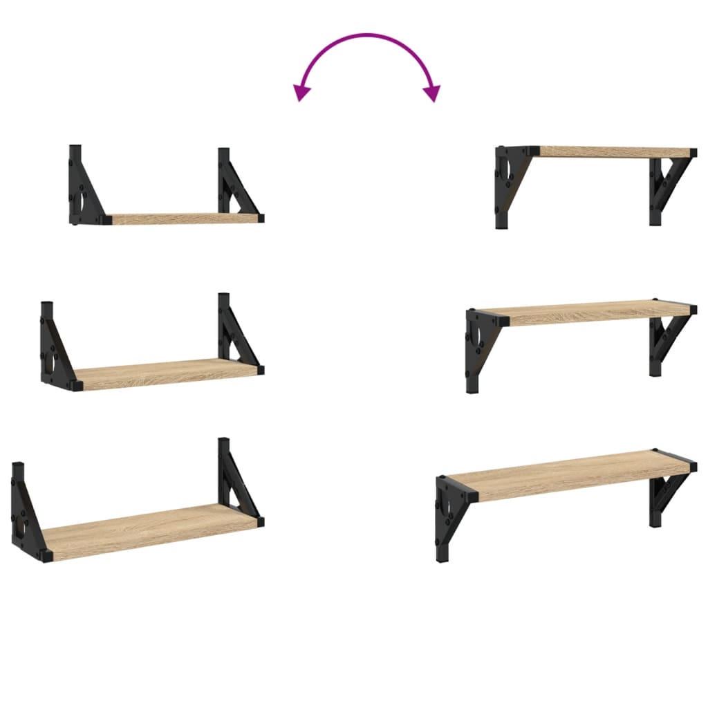 vidaXL Set rafturi de perete, 3 buc., stejar sonoma, lemn prelucrat