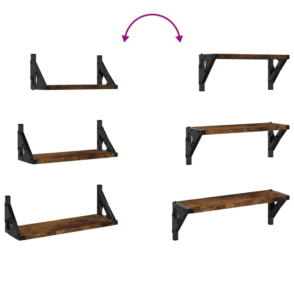 vidaXL Set rafturi de perete, 3 buc., stejar fumuriu, lemn