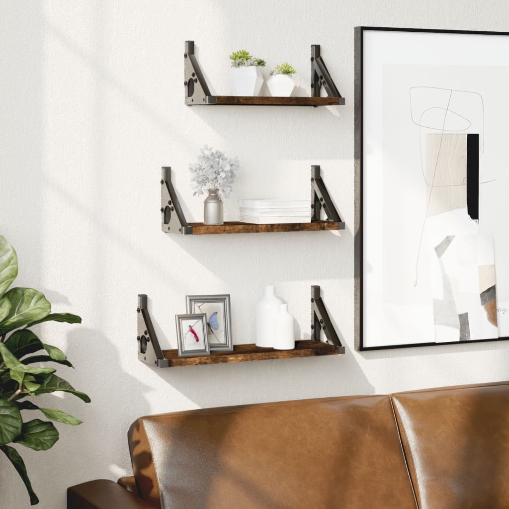 vidaXL Set rafturi de perete, 3 buc., stejar fumuriu, lemn