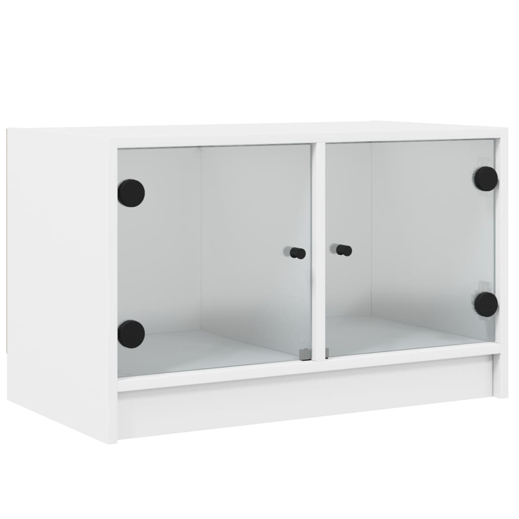 vidaXL Comodă TV cu uși din sticlă, alb, 68x37x42 cm vidaXL Comodă TV cu uși din sticlă, alb, 68x37x42 cm