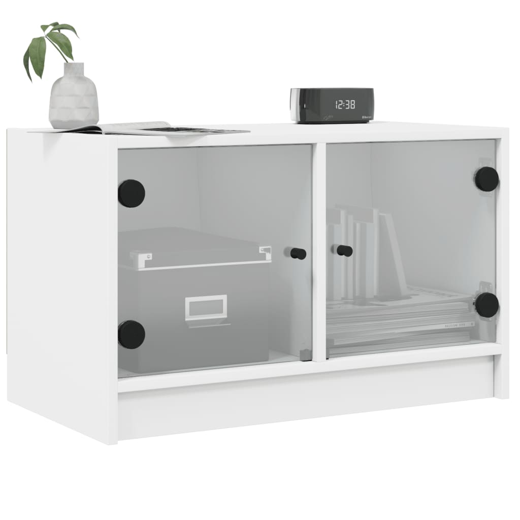 vidaXL Comodă TV cu uși din sticlă, alb, 68x37x42 cm vidaXL Comodă TV cu uși din sticlă, alb, 68x37x42 cm