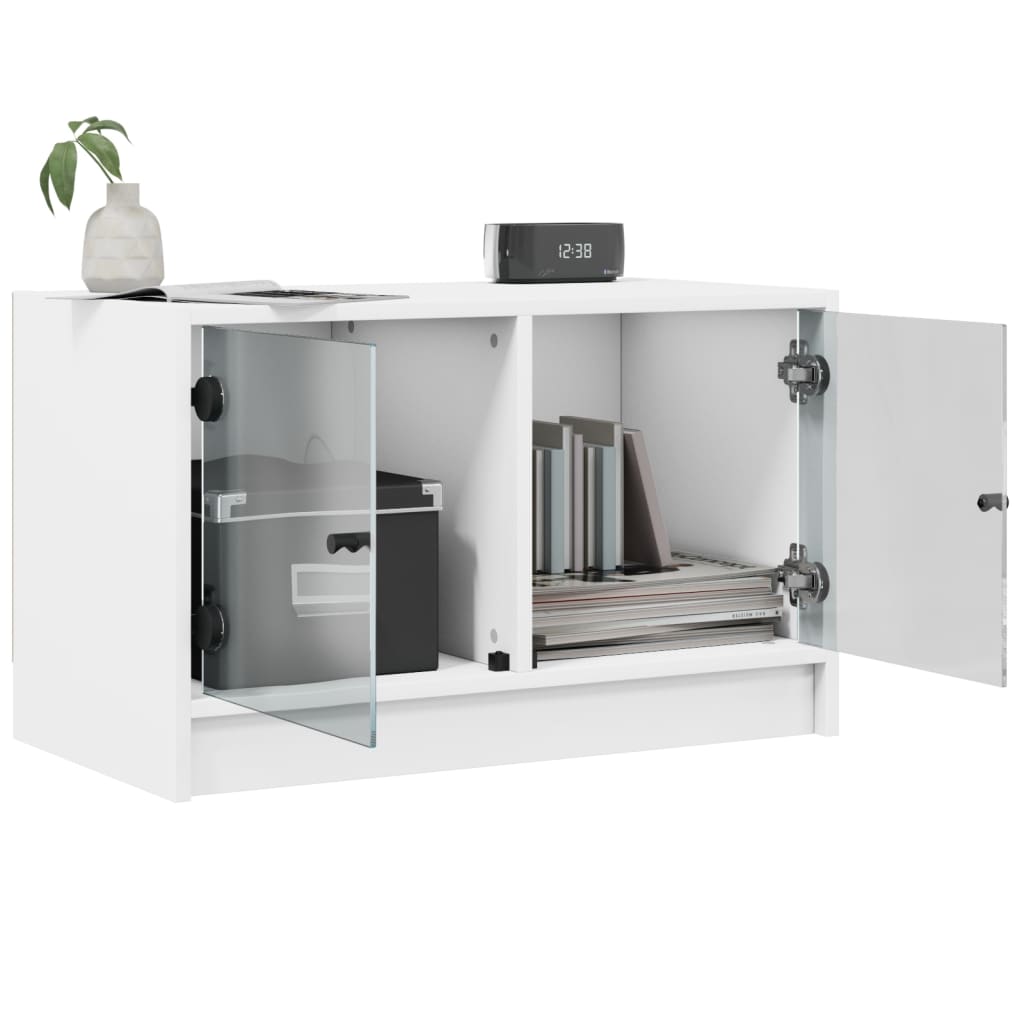 vidaXL Comodă TV cu uși din sticlă, alb, 68x37x42 cm vidaXL Comodă TV cu uși din sticlă, alb, 68x37x42 cm