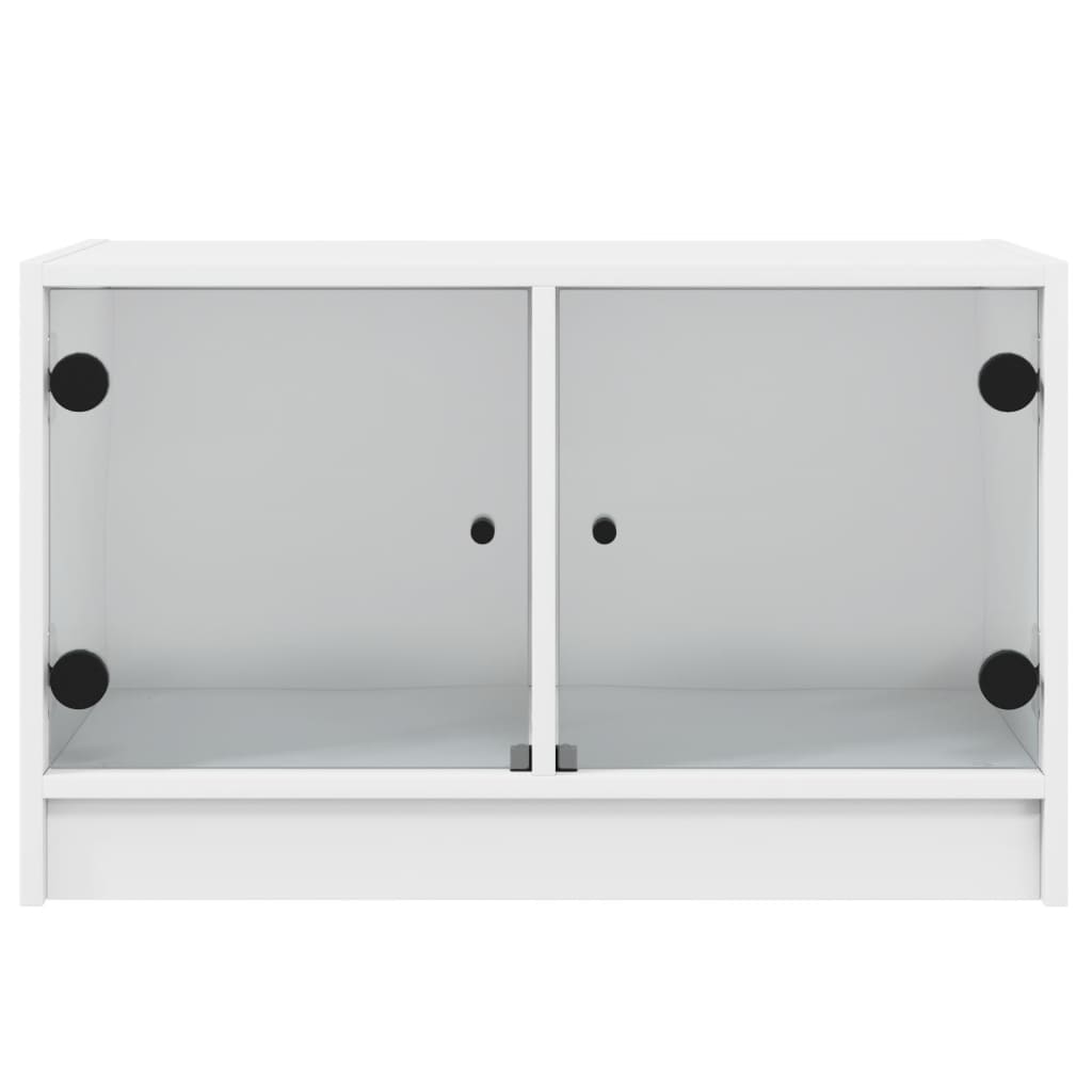 vidaXL Comodă TV cu uși din sticlă, alb, 68x37x42 cm vidaXL Comodă TV cu uși din sticlă, alb, 68x37x42 cm
