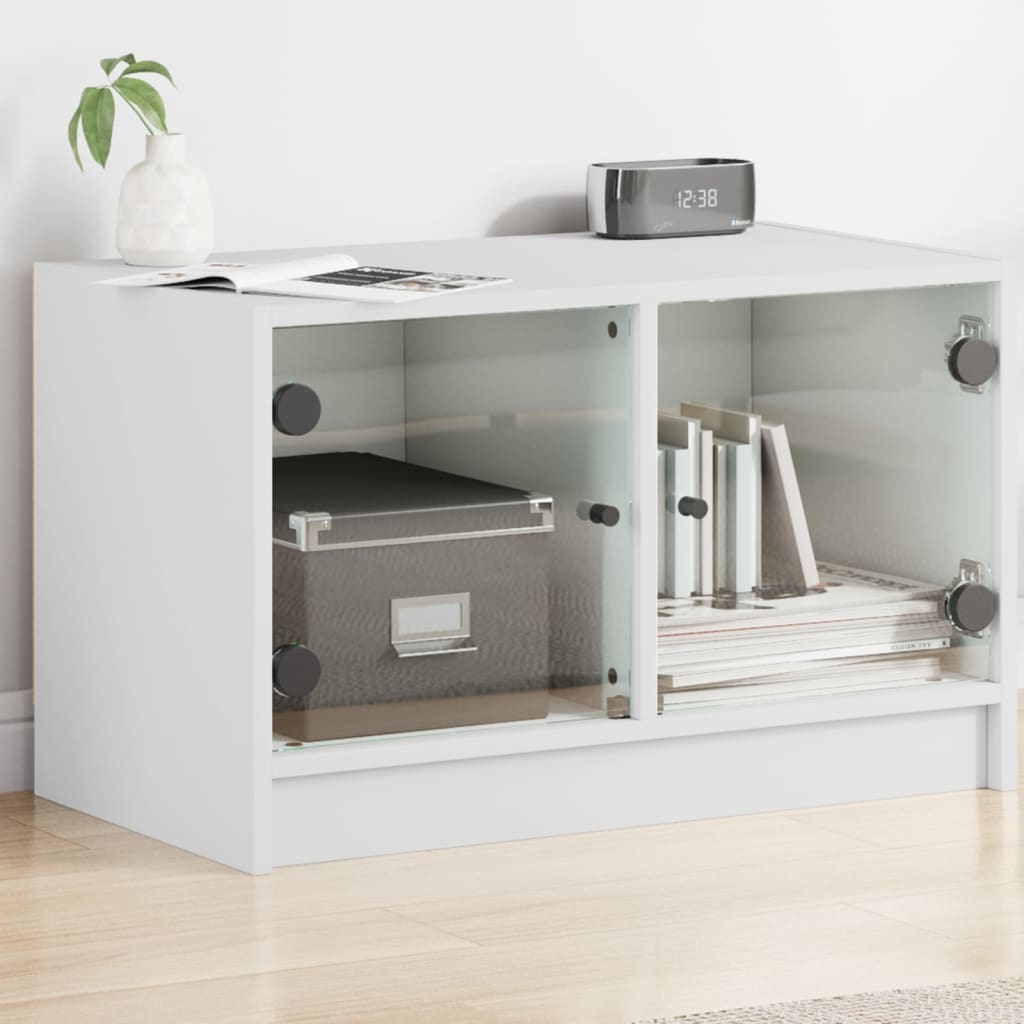 vidaXL Comodă TV cu uși din sticlă, alb, 68x37x42 cm vidaXL Comodă TV cu uși din sticlă, alb, 68x37x42 cm