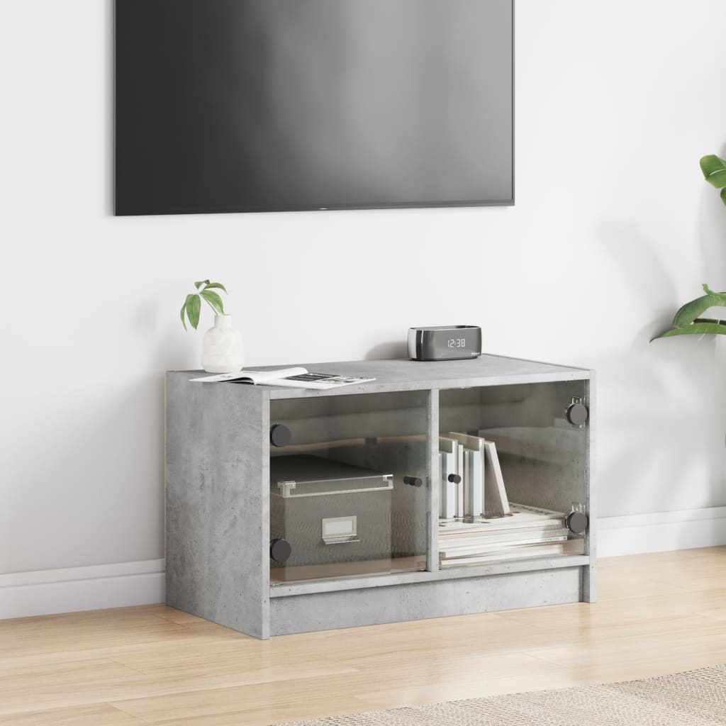 vidaXL Comodă TV cu uși din sticlă, gri beton, 68x37x42 cm vidaXL Comodă TV cu uși din sticlă, gri beton, 68x37x42 cm