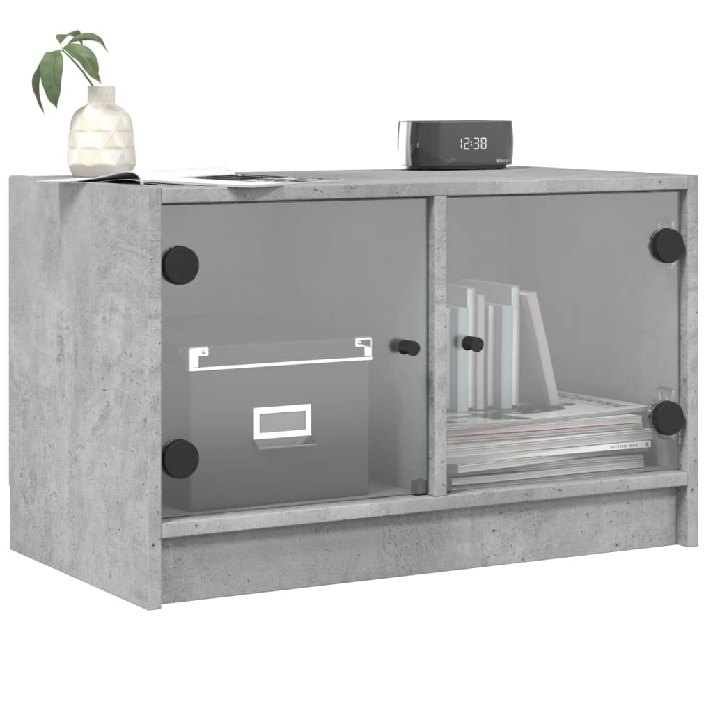 vidaXL Comodă TV cu uși din sticlă, gri beton, 68x37x42 cm vidaXL Comodă TV cu uși din sticlă, gri beton, 68x37x42 cm