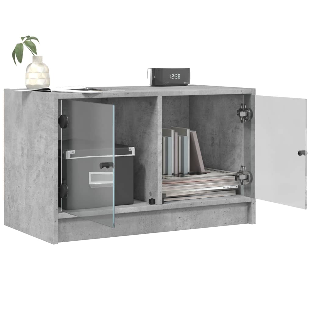vidaXL Comodă TV cu uși din sticlă, gri beton, 68x37x42 cm vidaXL Comodă TV cu uși din sticlă, gri beton, 68x37x42 cm