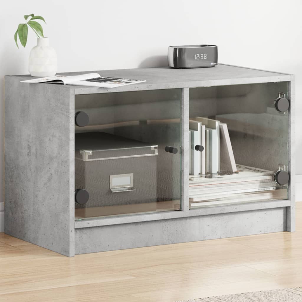 vidaXL Comodă TV cu uși din sticlă, gri beton, 68x37x42 cm vidaXL Comodă TV cu uși din sticlă, gri beton, 68x37x42 cm