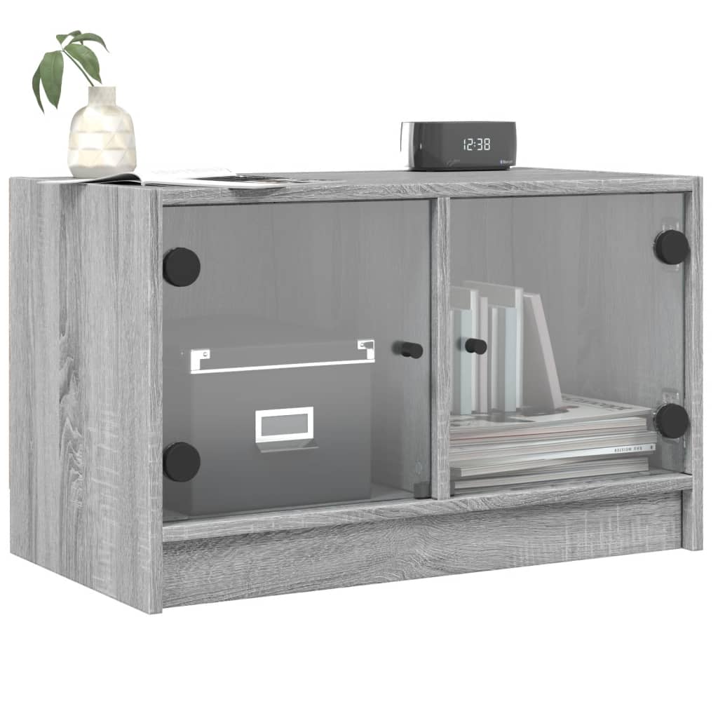 vidaXL Comodă TV cu uși din sticlă, gri sonoma, 68x37x42 cm vidaXL Comodă TV cu uși din sticlă, gri sonoma, 68x37x42 cm