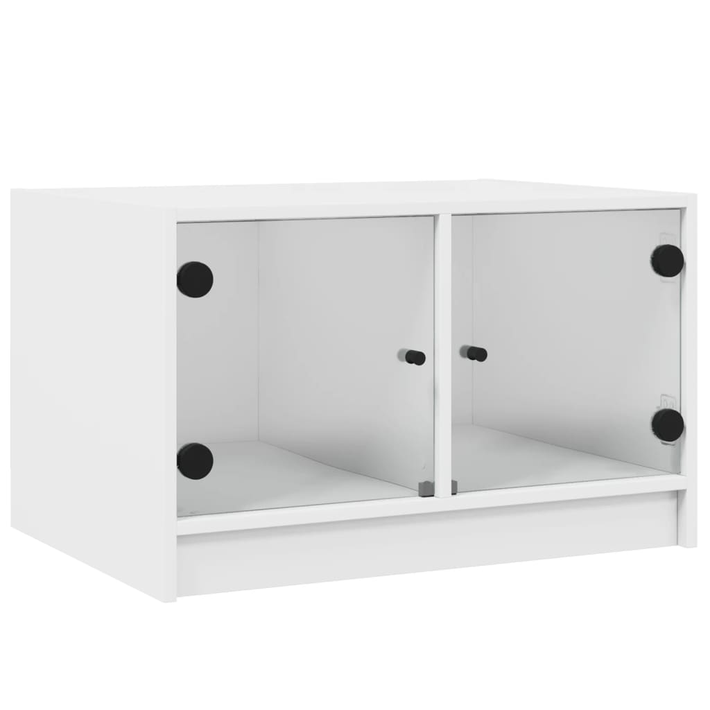 vidaXL Măsuță de cafea cu uși din sticlă, alb, 68x50x42 cm vidaXL Măsuță de cafea cu uși din sticlă, alb, 68x50x42 cm