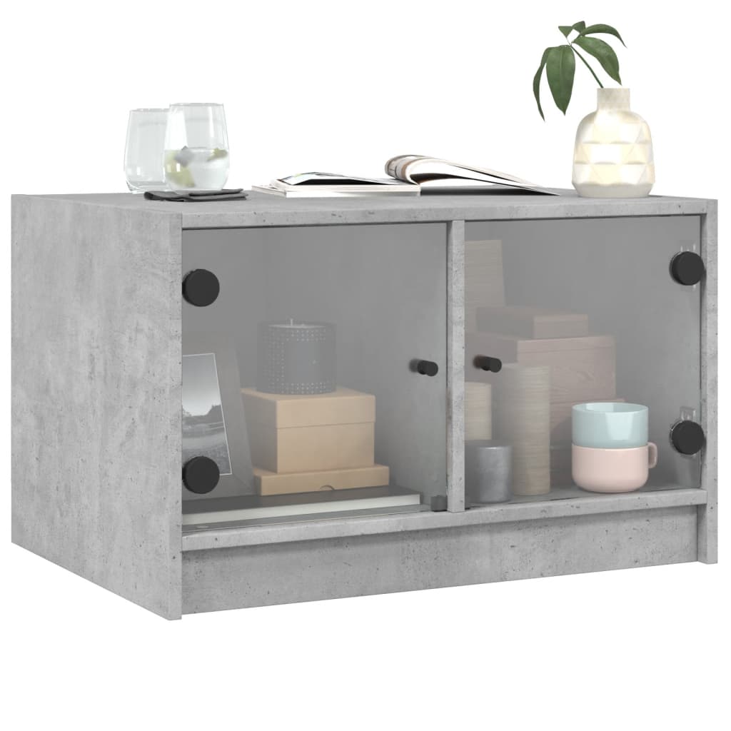 vidaXL Măsuță de cafea cu uși din sticlă, gri beton, 68x50x42 cm