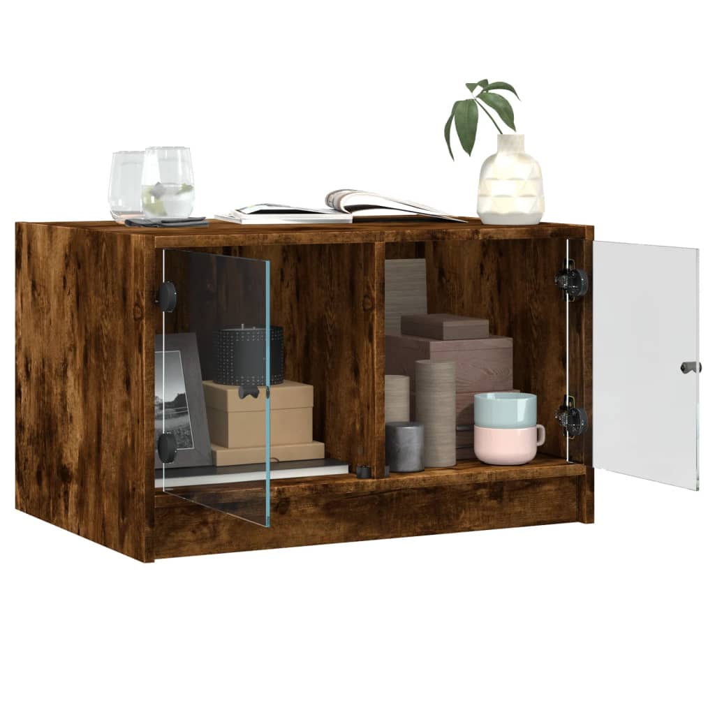 vidaXL Măsuță de cafea cu uși din sticlă, stejar fumuriu, 68x50x42 cm vidaXL Măsuță de cafea cu uși din sticlă, stejar fumuriu, 68x50x42 cm