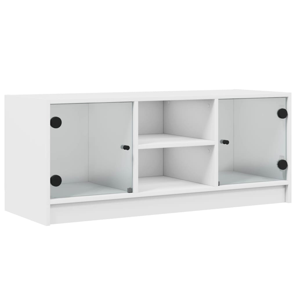 vidaXL Comodă TV cu uși din sticlă, alb, 102x37x42 cm vidaXL Comodă TV cu uși din sticlă, alb, 102x37x42 cm